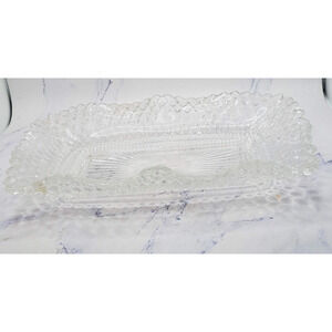 Vintage Federal Glass Diamond Point Ruffled Rim Rectangular Trinket Candy Tray